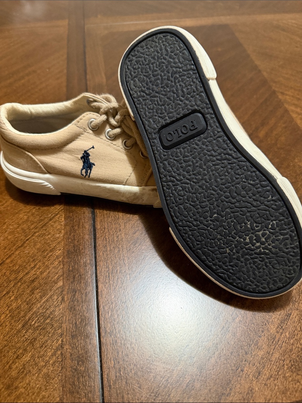 Polo by Ralph Lauren Kids Beige Canvas Sneakers with Navy Logo